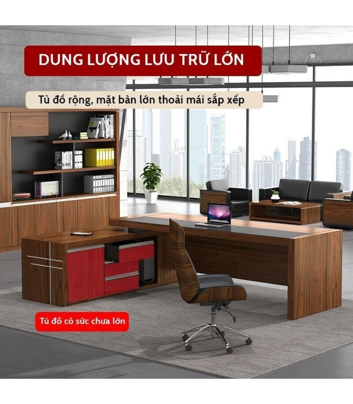 Bàn giám đốc BGD25.1 180x140 - Vân gỗ đậm
