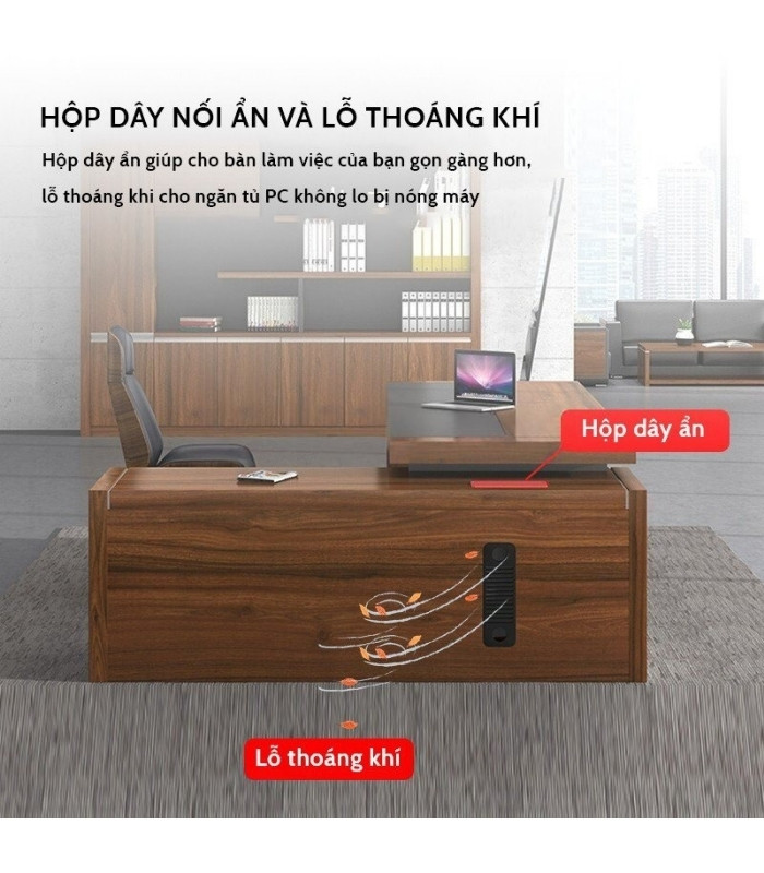 Bàn giám đốc BGD25.1 180x140 - Vân gỗ đậm