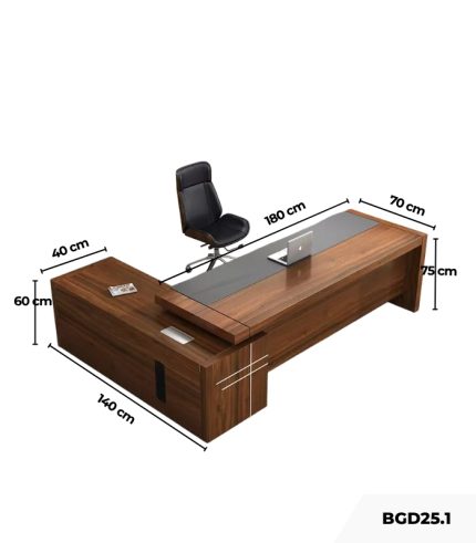 Bàn giám đốc BGD25.1 180x140 - Vân gỗ đậm
