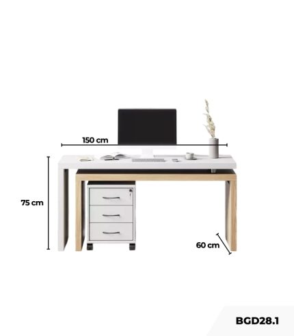 Bàn giám đốc BGD28.1 150x60 - Vân gỗ nhạt kết hợp Trắng