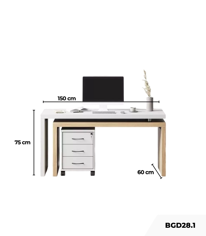 Bàn giám đốc BGD28.1 150x60 - Vân gỗ nhạt kết hợp Trắng