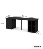 Bàn làm việc IKEA 2 Tủ 1 Chân Sắt LBV38.16 200x75 - Đen
