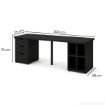 Bàn làm việc IKEA 2 Tủ 1 Chân Sắt LBV38.16 200x75 - Đen