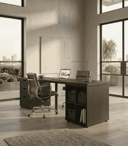 Bàn làm việc IKEA 2 Tủ 1 Chân Sắt LBV38.16 200x75 - Đen