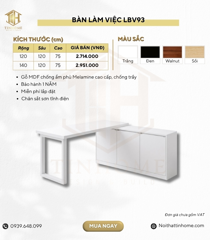 Bàn làm việc LBV93.1 140x120