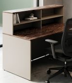 Bàn làm việc Chữ L LBV91.1 160x120 - Be + Vân gỗ đậm