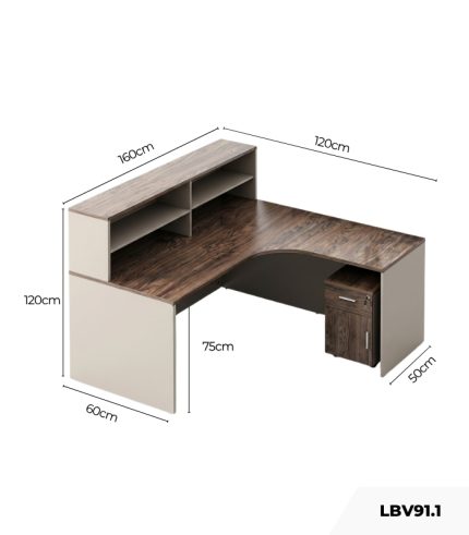 Bàn làm việc Chữ L LBV91.1 160x120 - Be + Vân gỗ đậm