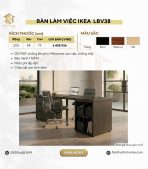Bàn làm việc IKEA 2 Tủ 1 Chân Sắt LBV38.16 200x75 - Đen