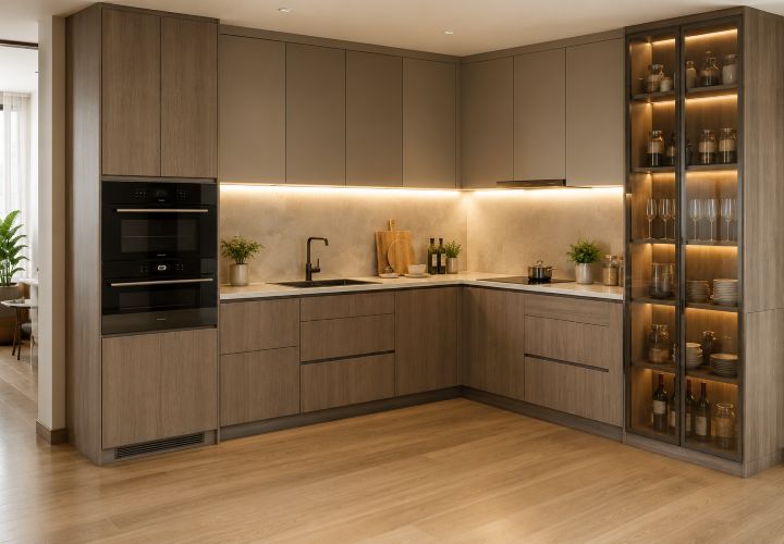 Tủ bếp chữ L căn hộ