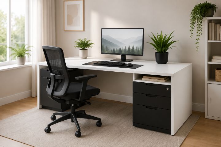 Bàn làm việc mặt gỗ nối viền