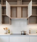Tủ bếp trên Hệ 2 cửa mở máy hút mùi TBT04.3 80x35x75 - Vân gỗ nhạt