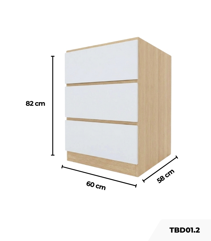 Tủ Bếp Dưới Hệ 3 Ngăn Kéo TBD01.2 60x58x82 - Vân gỗ nhạt