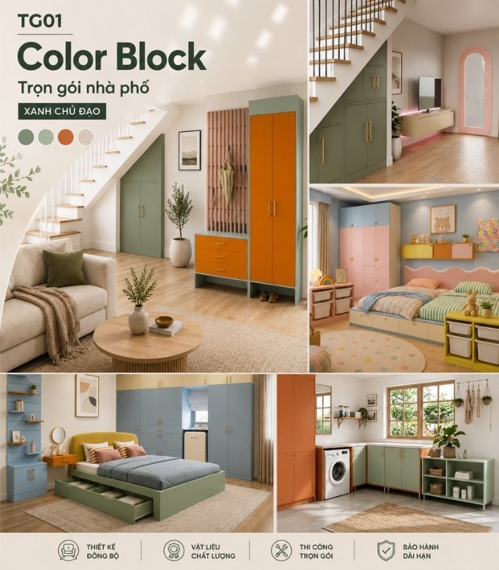 Trọn gói nhà phố TG01 - Color Block Xanh chủ đạo