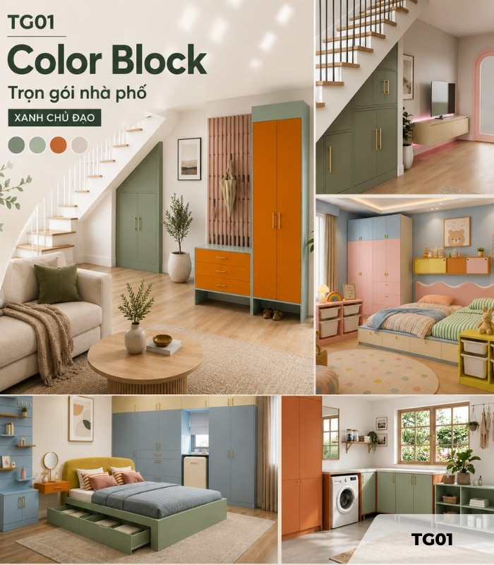 Trọn gói nhà phố TG01 - Color Block Xanh chủ đạo