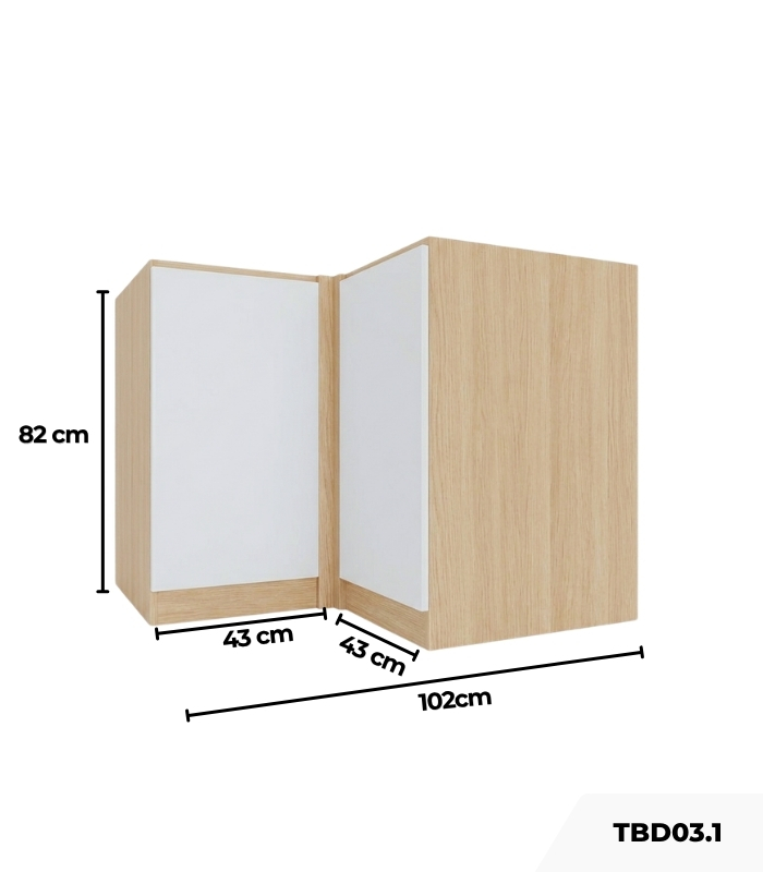 Tủ Bếp Dưới Hệ 2 Cửa Mở Góc Chữ L TBD03.1 102x102x82 - Vân gỗ nhạt