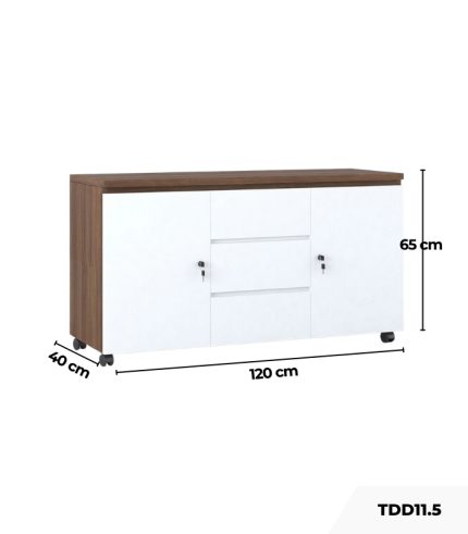 Tủ Phụ Di Động TDD11.5 120x40x65 - Vân gỗ đậm + Trắng