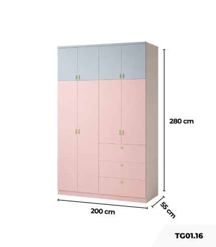 Tủ quần áo TG01.16 200x55x280 - Hồng Xanh