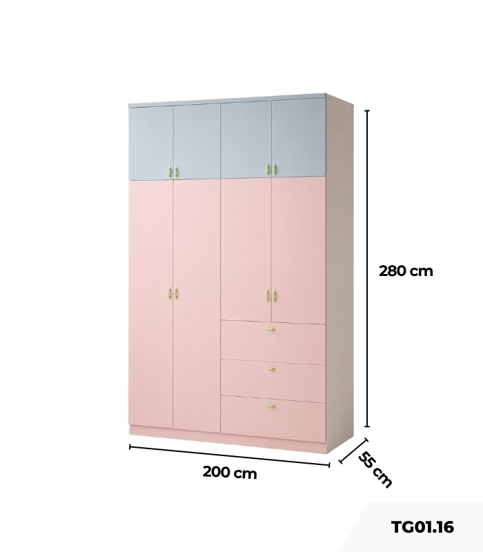 Tủ quần áo TG01.16 200x55x280 - Hồng Xanh