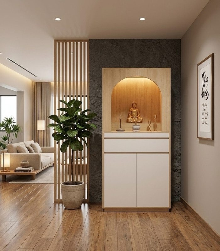 Tủ thờ TTH01.1 108x48x186 - Vân gỗ nhạt + Trắng