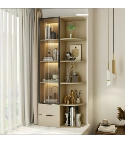 Tủ Trang Trí Góc Tường Khung nhôm Kính màu TTT9.3 60x40x200 - Be