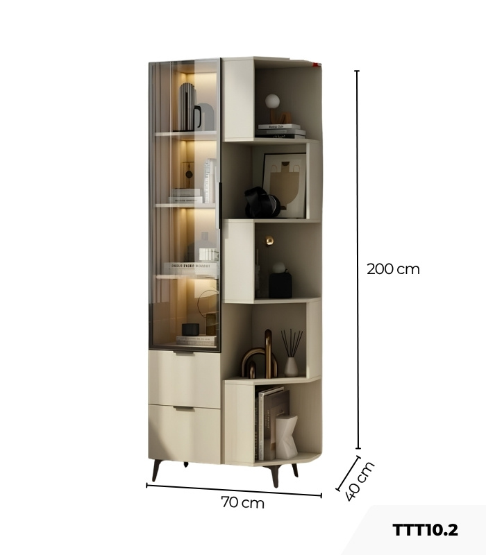 Tủ Trang Trí Góc Tường Khung nhôm Kính màu TTT10.2 70x40x200 - Be