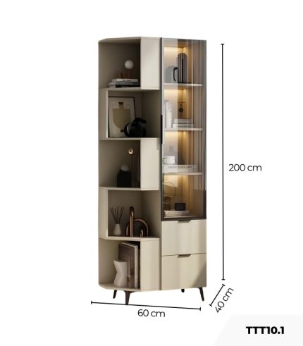 Tủ Trang Trí Góc Tường Khung nhôm Kính màu TTT10.1 60x40x200 - Be