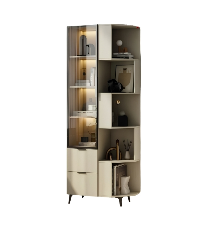 Tủ Trang Trí Góc Tường Khung nhôm Kính màu TTT10.2 70x40x200 - Be