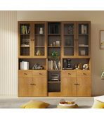 Tủ Trang Trí Khung gỗ Kính màu TTT14.1 180x40x200 - Vân Gỗ Đậm