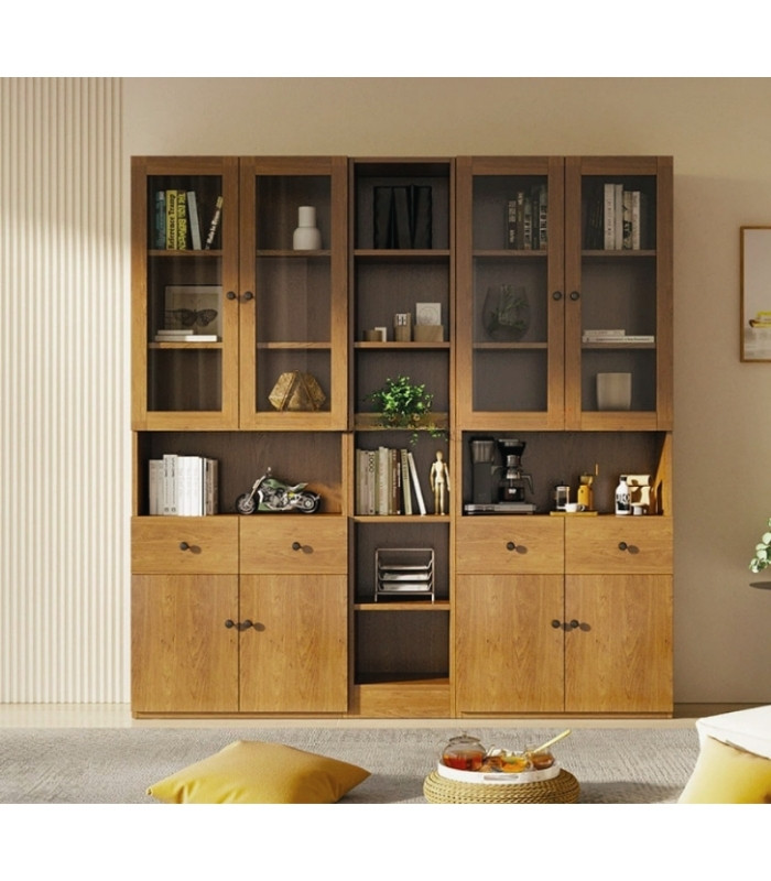 Tủ Trang Trí Khung gỗ Kính màu TTT14.1 180x40x200 - Vân Gỗ Đậm