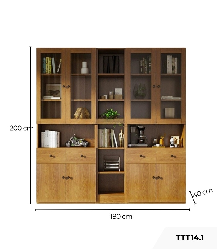 Tủ Trang Trí Khung gỗ Kính màu TTT14.1 180x40x200 - Vân Gỗ Đậm