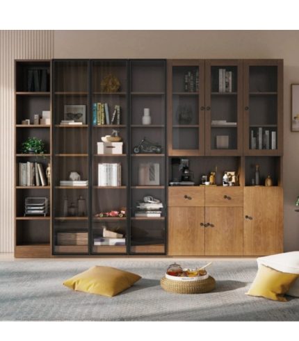 Tủ Trang Trí Khung gỗ Kính màu TTT14.2 280x40x200 - Vân Gỗ Đậm