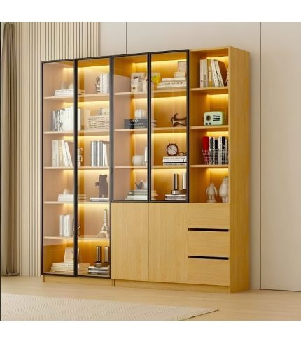 Tủ Trang Trí Khung nhôm Kính màu TTT4.2 200x35x200 - Vân Gỗ