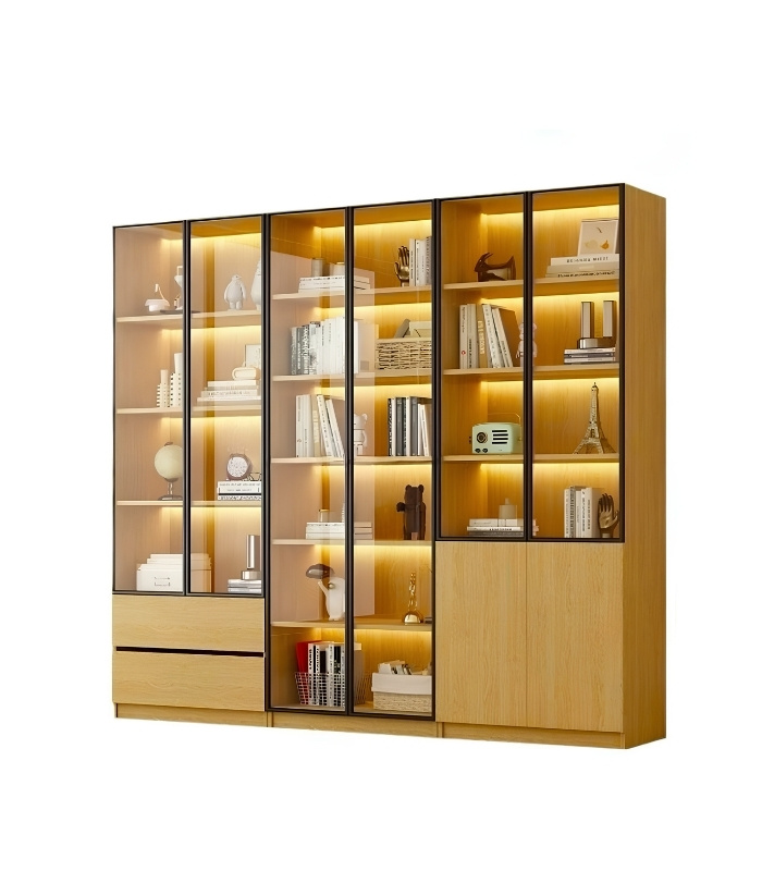 Tủ Trang Trí Khung nhôm Kính màu TTT4.3 220x35x200 - Vân Gỗ