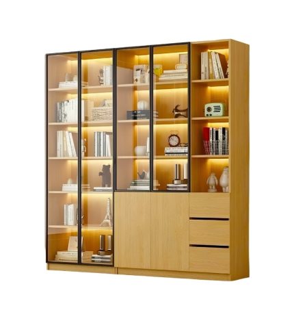 Tủ Trang Trí Khung nhôm Kính màu TTT4.1 180x35x200 - Vân Gỗ