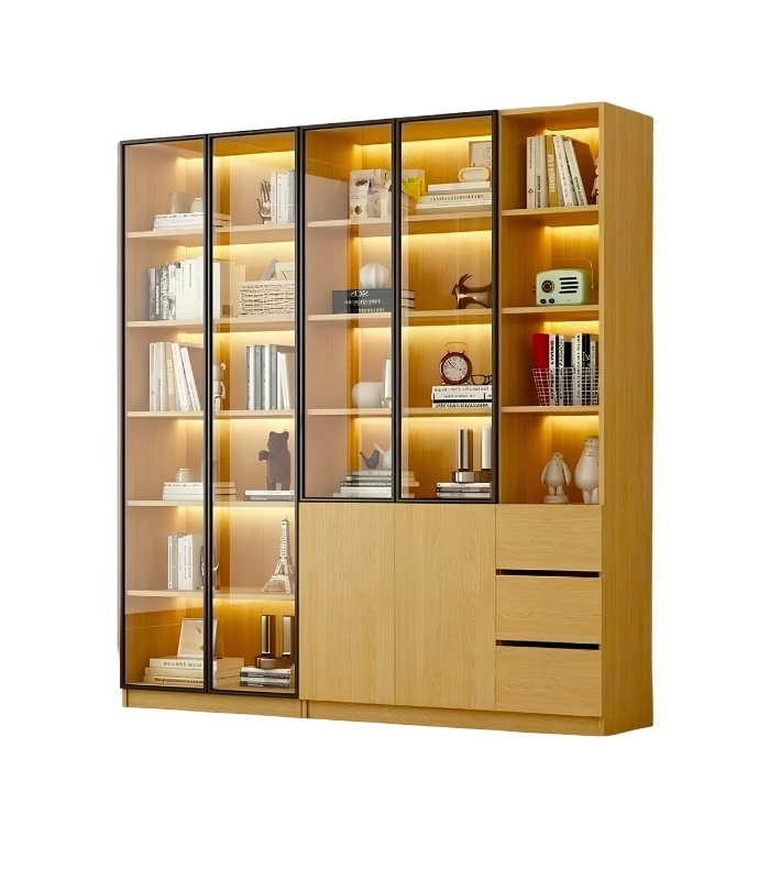 Tủ Trang Trí Khung nhôm Kính màu TTT4.1 180x35x200 - Vân Gỗ
