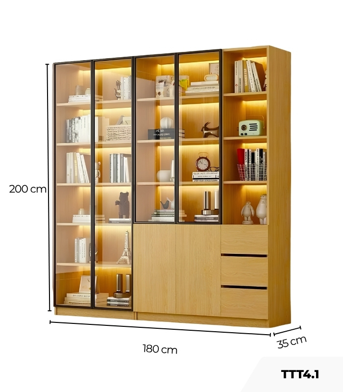 Tủ Trang Trí Khung nhôm Kính màu TTT4.1 180x35x200 - Vân Gỗ