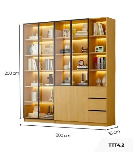 Tủ Trang Trí Khung nhôm Kính màu TTT4.2 200x35x200 - Vân Gỗ