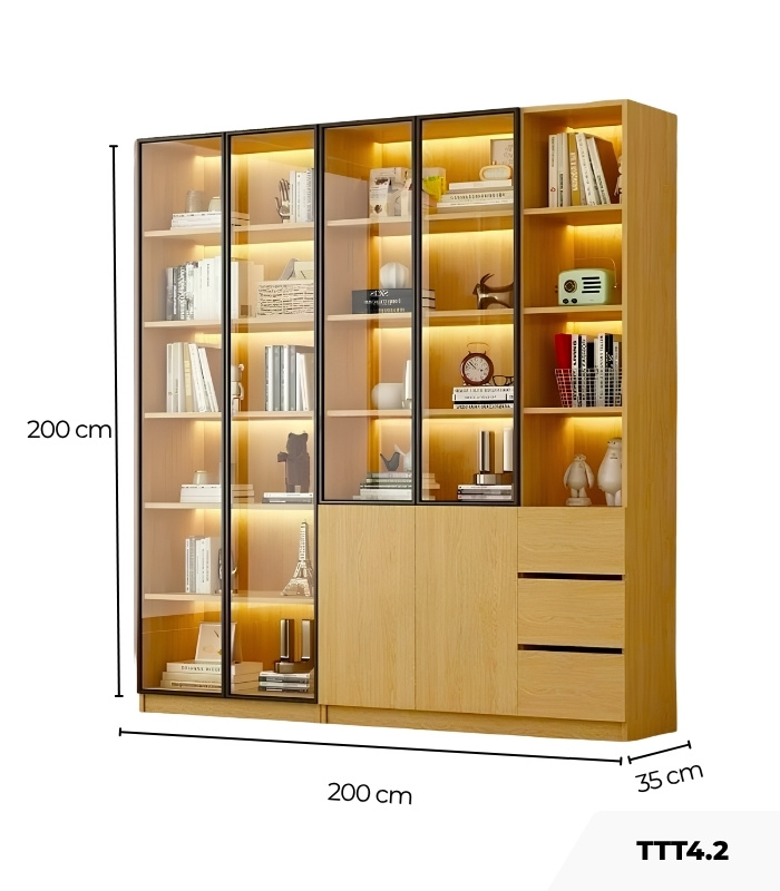 Tủ Trang Trí Khung nhôm Kính màu TTT4.2 200x35x200 - Vân Gỗ
