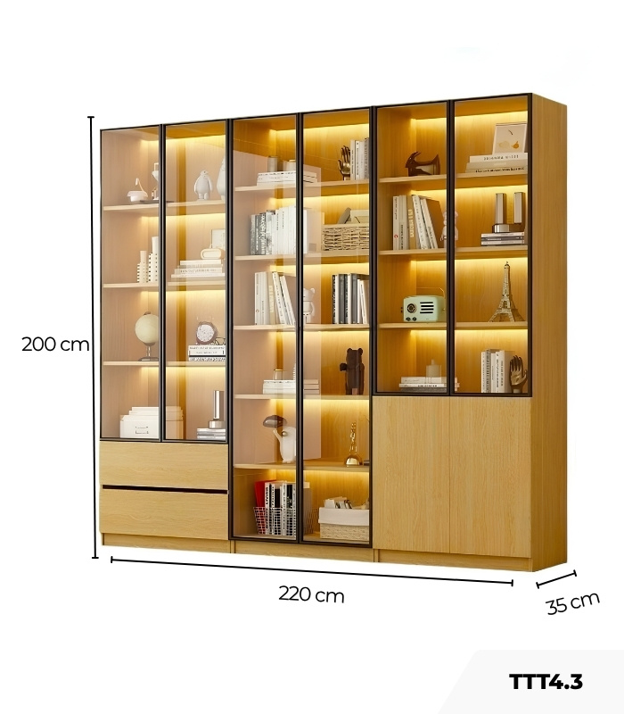 Tủ Trang Trí Khung nhôm Kính màu TTT4.3 220x35x200 - Vân Gỗ