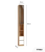 Tủ trang trí kết hợp Khung nhôm Kính màu TTT03.1 30x30x260 – Vân gỗ nhạt