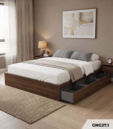 Giường gỗ GNG27.1 180×200 – Vân gỗ đậm