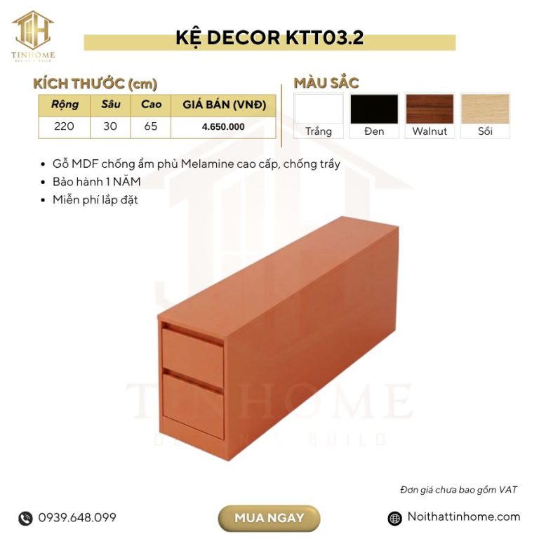 Kệ decor hông giường kèm hộc tủ trang trí KTT03.2 - Cam