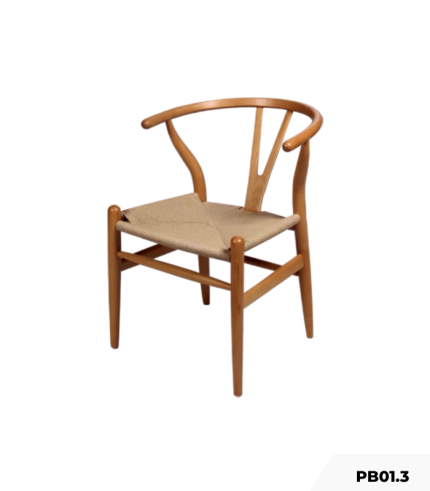 Ghế ăn, ghế cafe Wishbone Chair dây đan hiện đại PB01.3 - Trắng + Vân gỗ nhạt