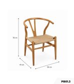 Ghế ăn, ghế cafe Wishbone Chair dây đan hiện đại PB01.3 - Trắng + Vân gỗ nhạt