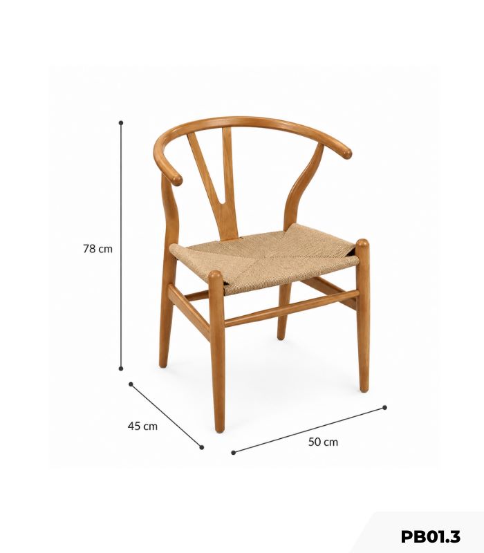 Ghế ăn, ghế cafe Wishbone Chair dây đan hiện đại PB01.3 - Trắng + Vân gỗ nhạt