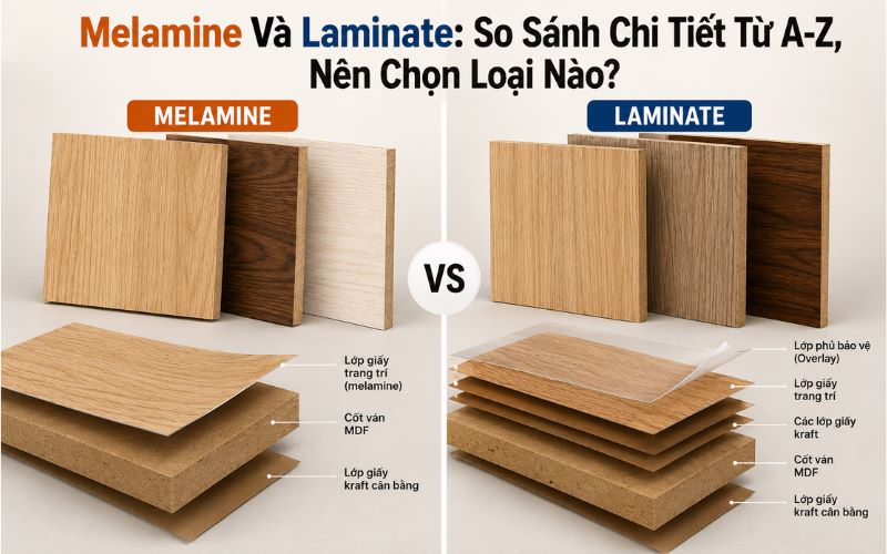 So sánh Melamine và Laminate chi tiết từ A-Z