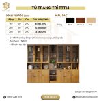 Tủ Trang Trí Khung gỗ Kính màu TTT14.3 280x40x200 - Vân Gỗ Đậm