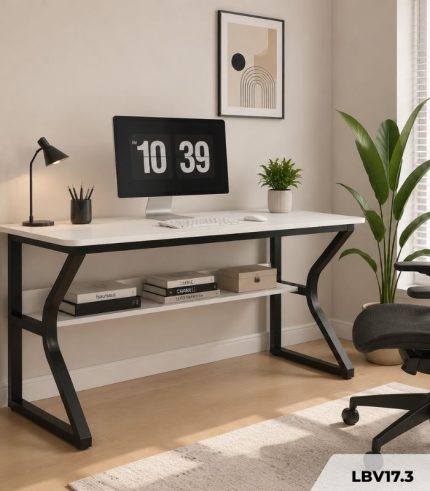 Bàn làm việc LBV17.3 120×60 – Trắng + Khung chân đen