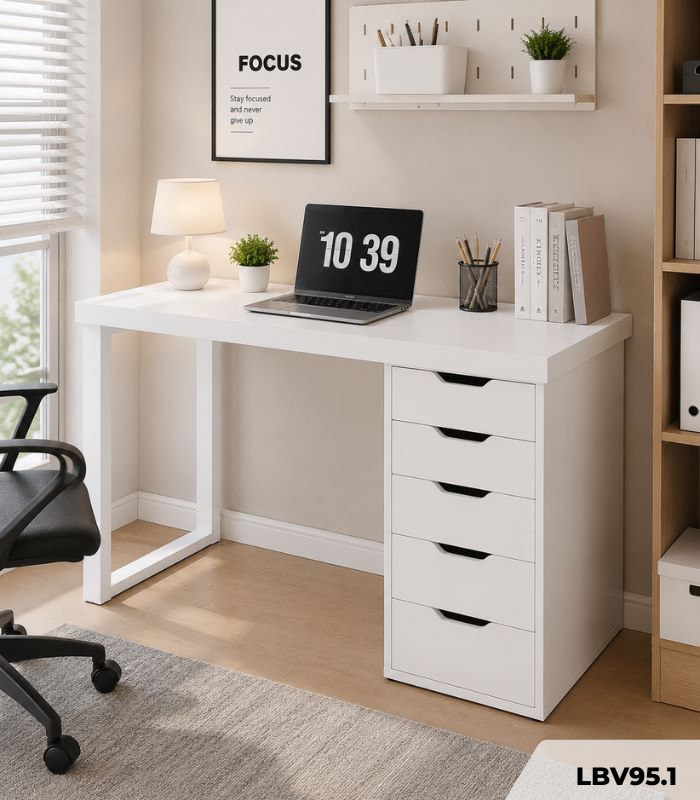 Bàn làm việc IKEA 1 Tủ LBV95.1 120×60 – Trắng