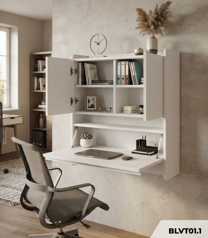 Bàn làm việc treo BLVT01.1 80x115 - Trắng